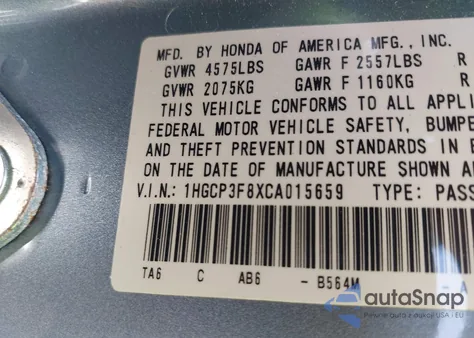 2012 Honda Accord 3.5 Ex-L from USA, damaged, VIN 1HGCP3F8XCA015659